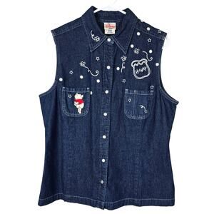 Winnie the Pooh Denim Shirt Women's L Embroidered Disney Nostalgia Hunny Pot